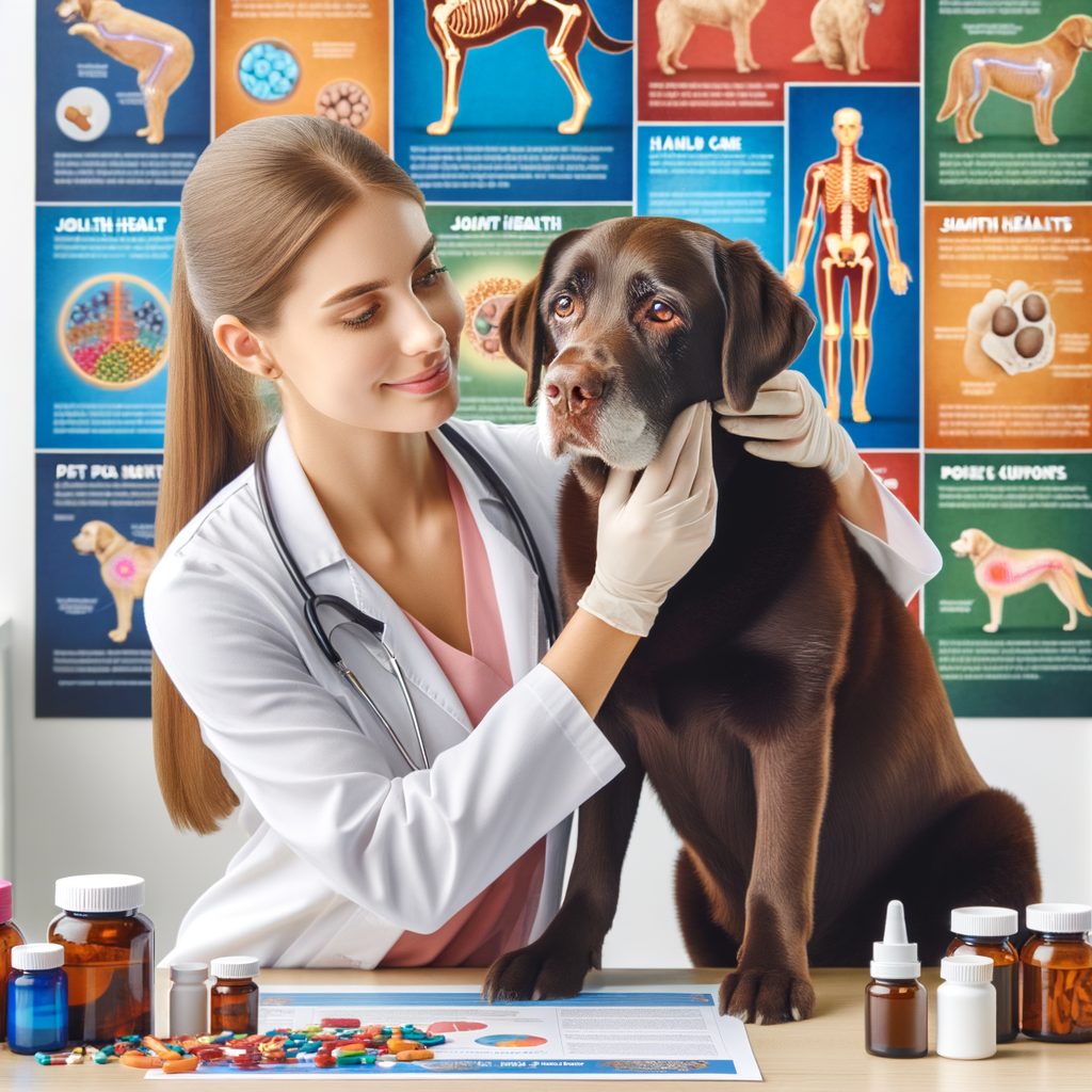 Veterinarian administering joint health supplements for pets, showcasing strategies for pet joint health and a variety of pet health support products for aging pet health care.