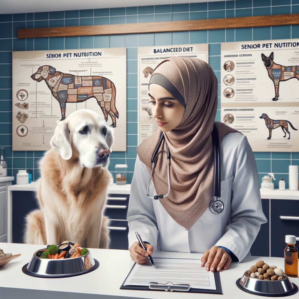 Veterinarian addressing senior pet health issues and demonstrating elderly animal care, highlighting the pet aging process, geriatric pet needs, and senior pet nutrition for optimal senior pet wellness in aging pets.
