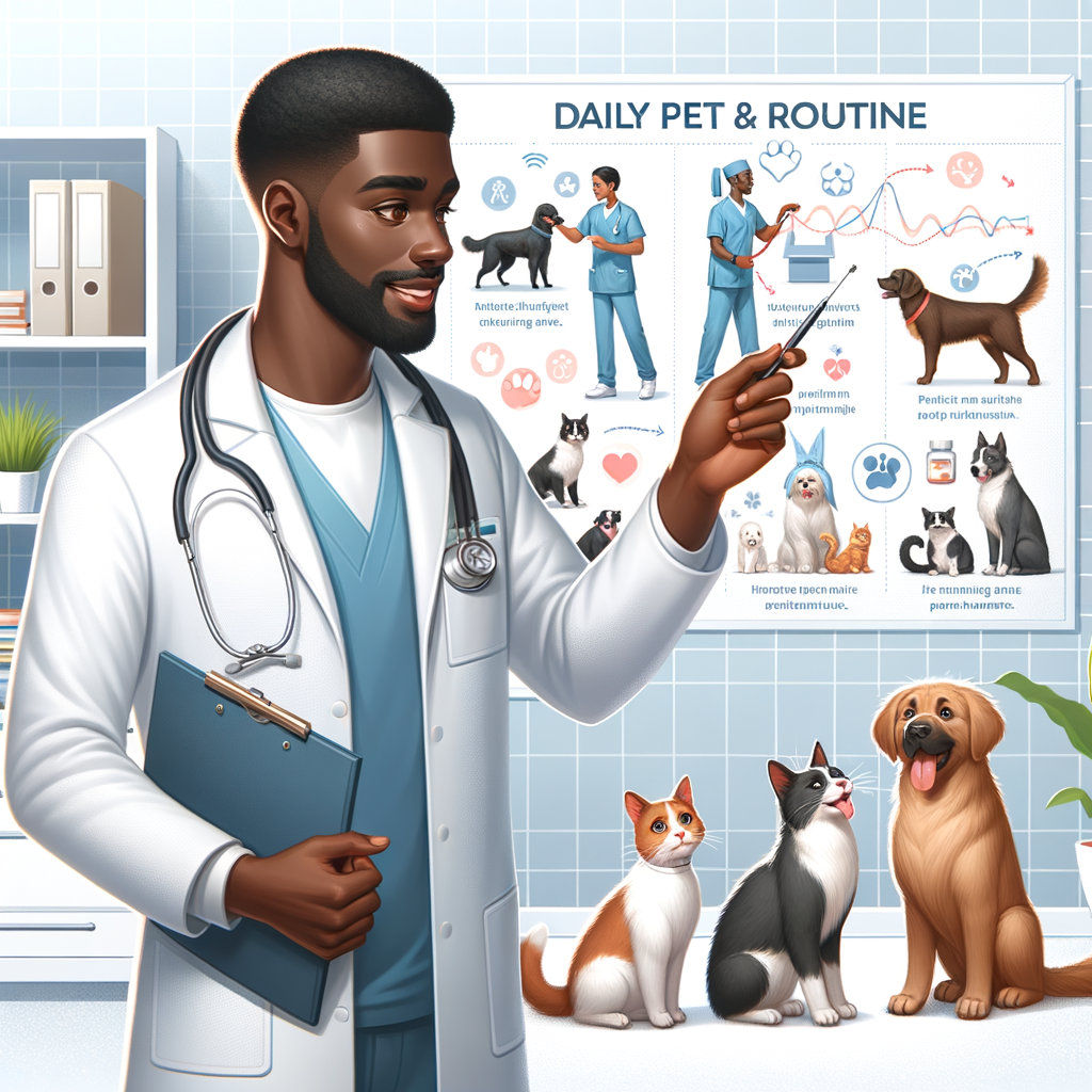 Veterinarian demonstrating pet routine benefits, emphasizing the importance of establishing a pet care routine for dogs and cats, highlighting pet behavior, training routine, and the role of daily routine in pet health.
