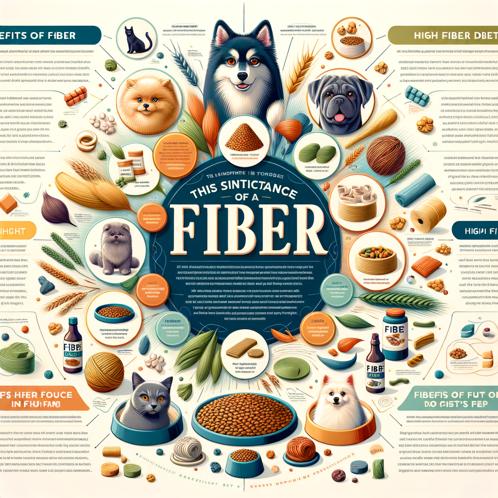 Infographic highlighting the importance of fiber in pet diet, benefits of fiber in pet food, sources of fiber for pets, dietary fiber for dogs, high fiber cat food, and fiber supplements for pets for optimal pet nutrition.