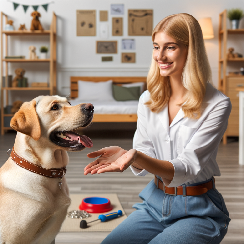 Professional dog trainer using effective pet training techniques with positive reinforcement for pets, showcasing benefits and a strong bond between trainer and happy, obedient dog.