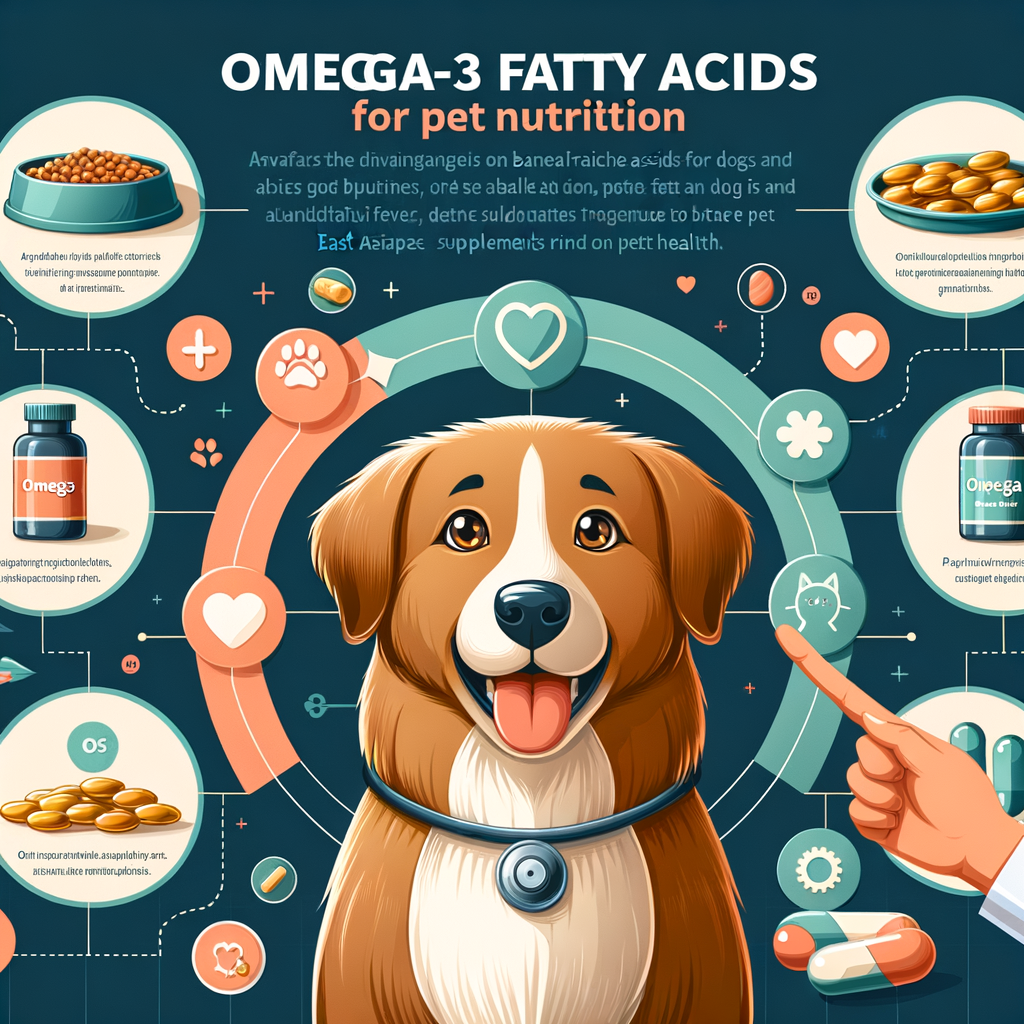 Infographic showcasing the importance of Omega-3 fatty acids in pet nutrition, benefits of Omega-3 for pet health, and Omega-3 rich pet food for dogs and cats.