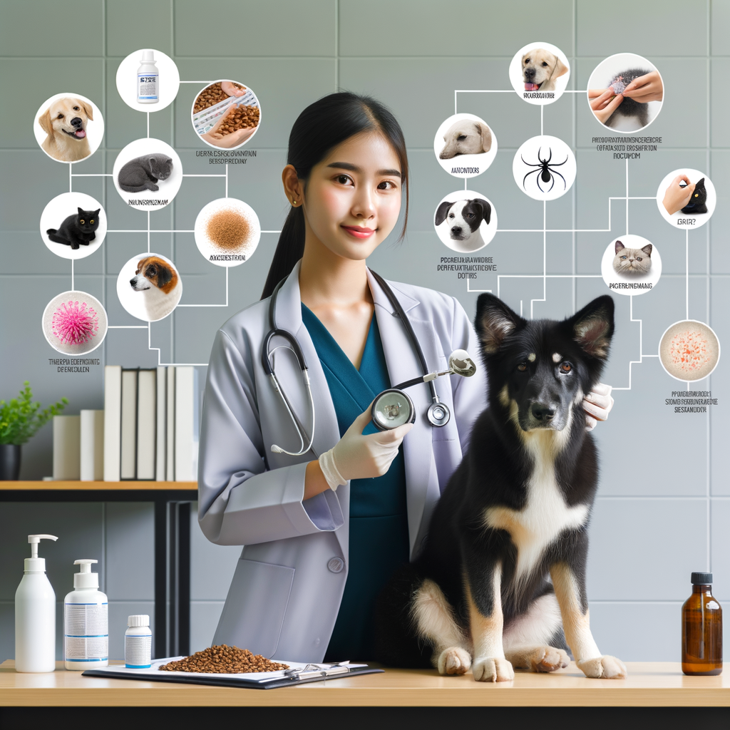 Veterinarian examining dog and cat for common pet allergies, showcasing pet allergy symptoms and treatments, and providing solutions for managing and preventing allergies in pets.