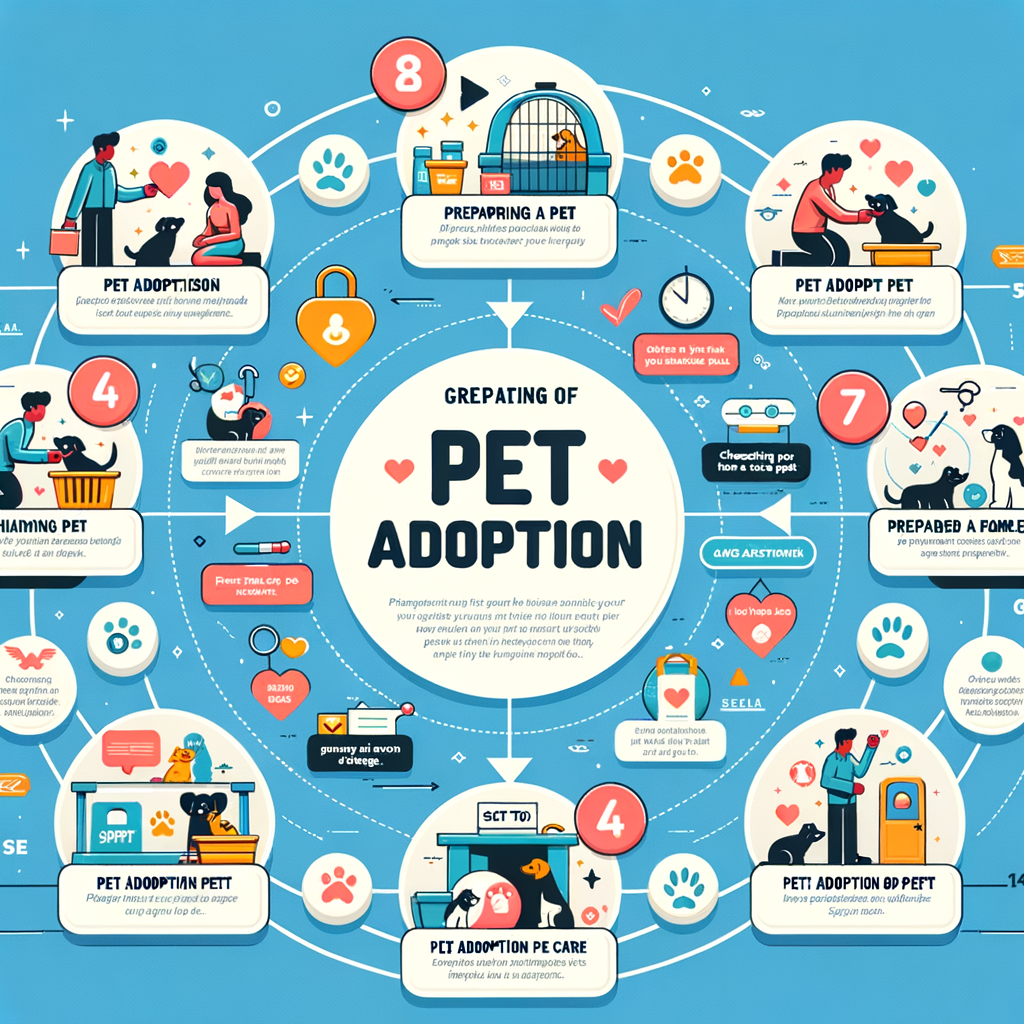 Comprehensive pet adoption guide infographic detailing the process of preparing for pet adoption, steps to adopt a pet, pet adoption requirements, and tips on choosing the right pet for adoption.